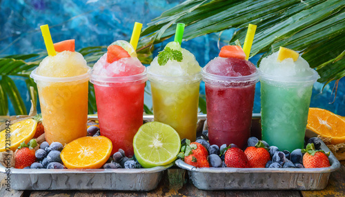 Summer cool slush or smoothie iced fruit juice drinks . photo