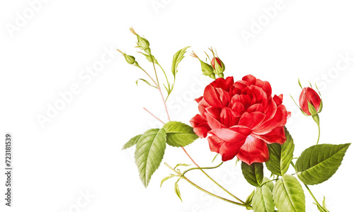 Beautiful watercolor vintage branch of roses with buds for design
