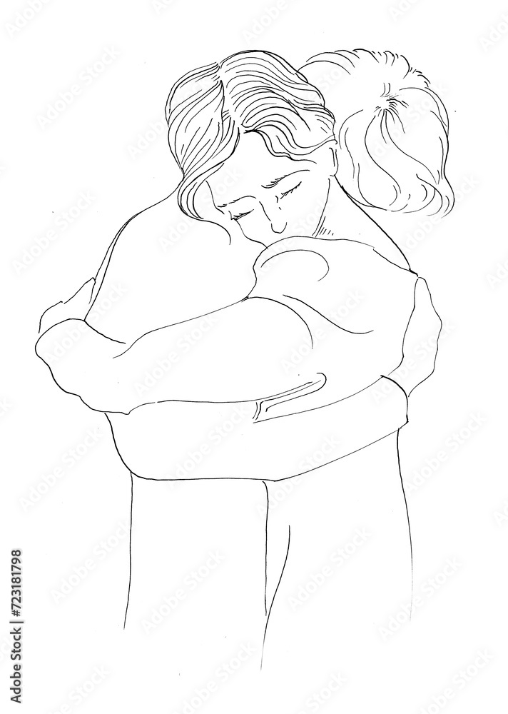 Watercolor romantic couple illustration. Silhouette of boy and girl in love hugging graphic isolated on white background. Relashionship concept. Love themed poster.Wall art romance. Watercolor romantic couple illustration. Silhouette of boy and girl in love hugging graphic isolated on white background. Relashionship concept. Love themed poster.Wall art romance.