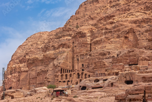 View of the Urn Tomb at Petra archaelogical site. Jordan Kingdom. 