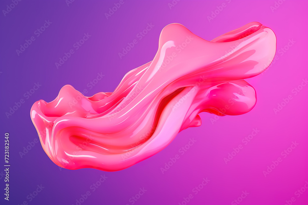 Generative AI image of a smooth pink abstract shape floating against a vivid purple background, conveying a sense of softness and minimalism