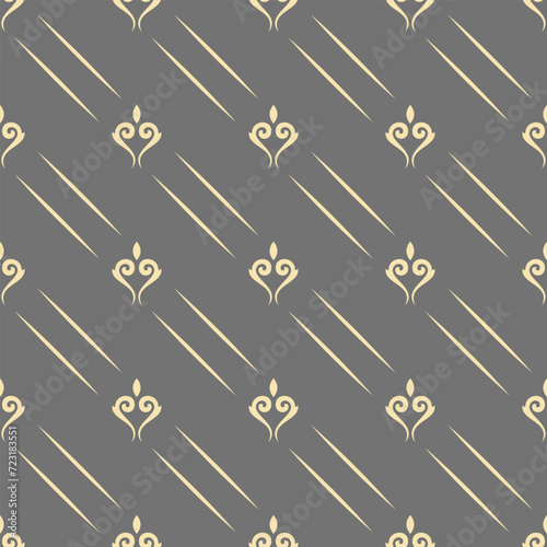 Seamless vector pattern. Modern geometric ornament with golden diagonal lines and royal lilies. Classic background