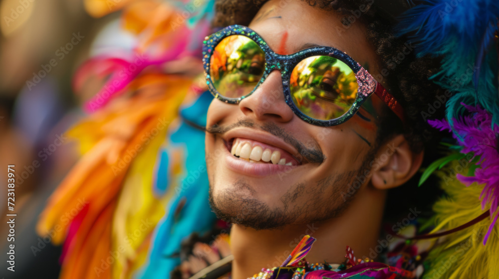 Carnival Reveler in Sunglasses and Headdress Carnival Reveler in Sunglasses and Headdress