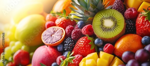Tableau sur toile Fresh ripe colorful fruits assorted with rich vitamin nutrition healthy food for background