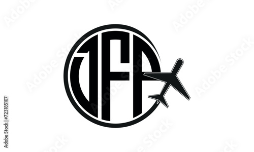 DFP three initial letter circle tour & travel agency logo design vector template. hajj Umrah agency, abstract, wordmark, business, monogram, minimalist, brand, company, flat, tourism agency, tourist