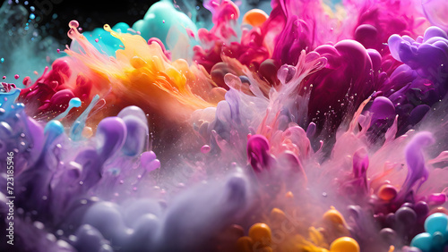 An image of colorful smoke and water droplets swirling freely. Generative AI. © sungsuk park