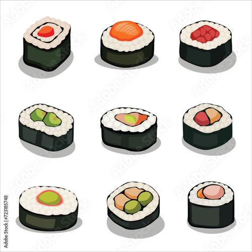 various kinds of sushi. vector design set