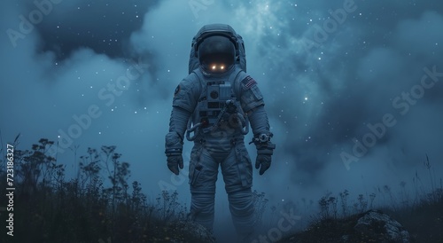 A lone astronaut stands amidst the vast expanse of space, their digital compositing suit providing both protection and connection to the world beyond as they embark on an action-packed adventure in t