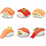 various kinds of sushi. vector design set