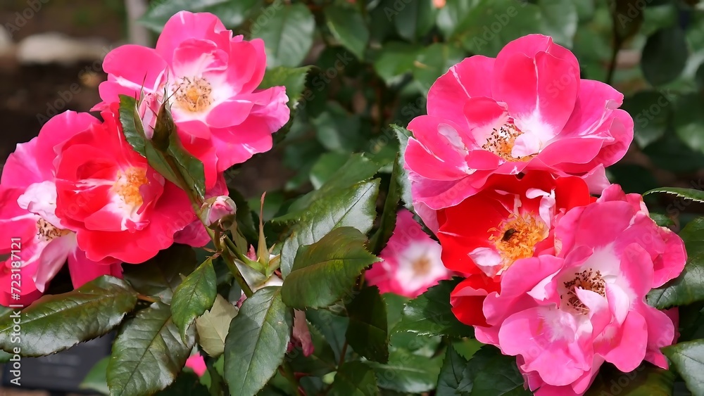 Roses pink red and white a flower bed on a sunny summer day. Roses pink red and white a flower bed on a sunny summer day.