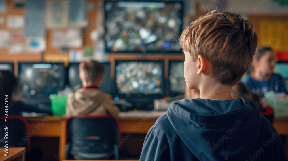 Obraz premium Young Student Observing Educational Content on Screen