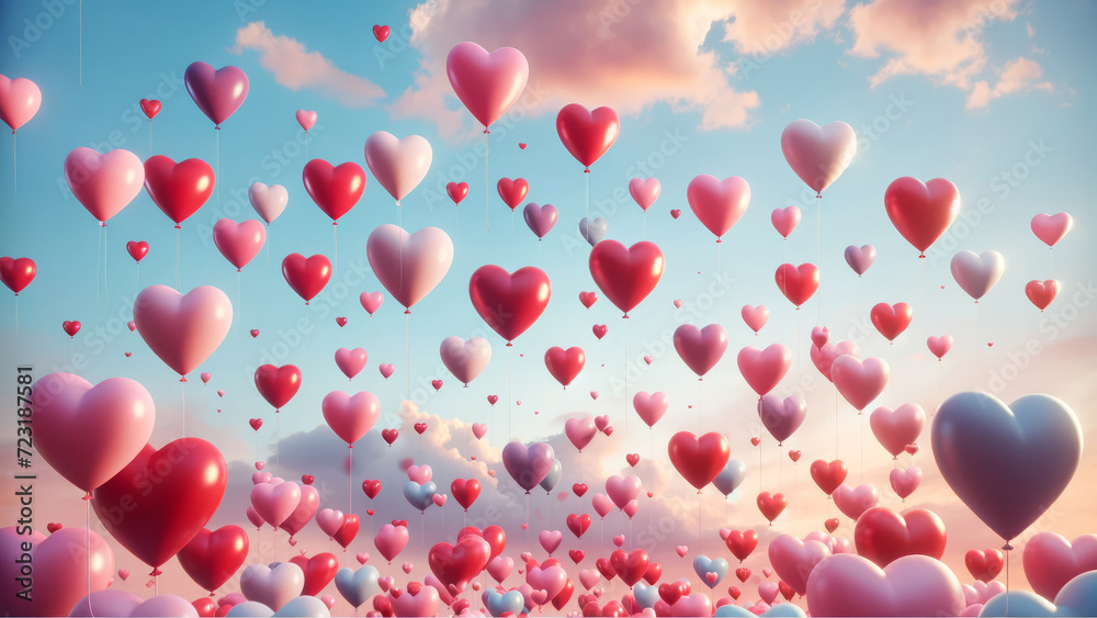 Heart-Shaped Balloon in Sky. Sky Full of Love Hearts. Valentines day