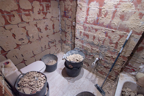 Bathroom full of debris during renovation works