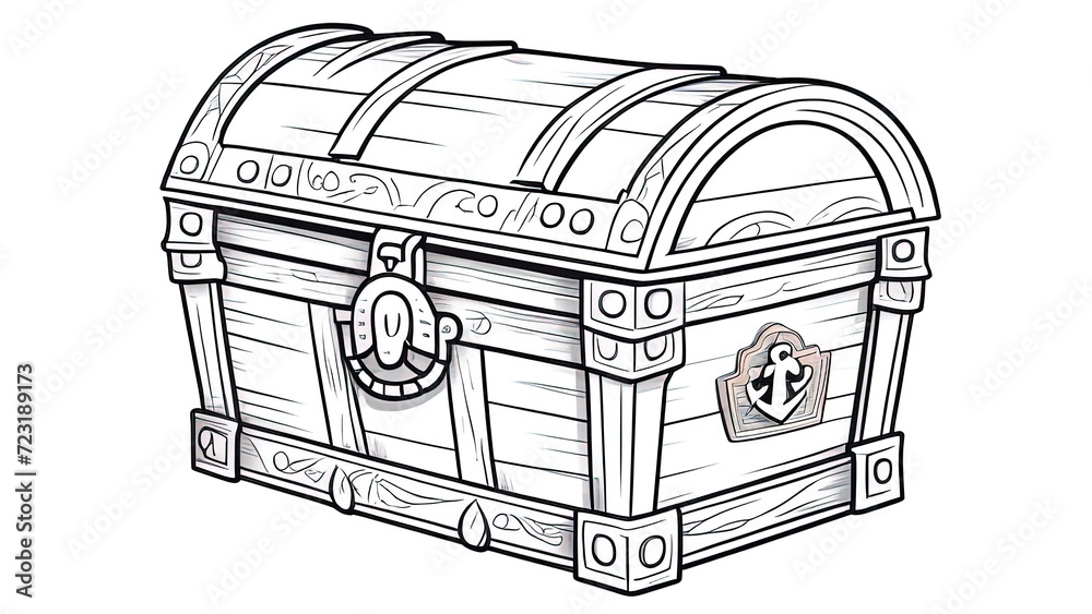 Fototapeta premium Coloring book for kids, a treasure chest. isolated on a white background. Coloring book for children pirate chest