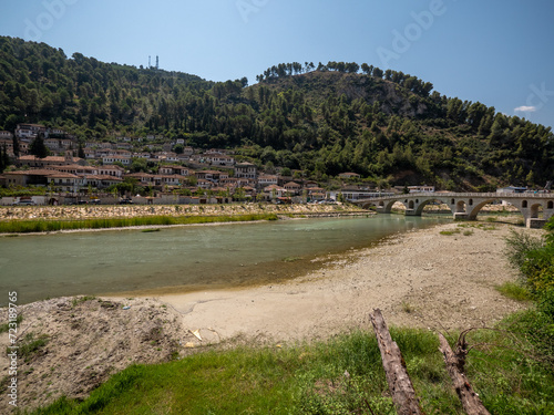 Berat Albania historical centre from the River Osum photo