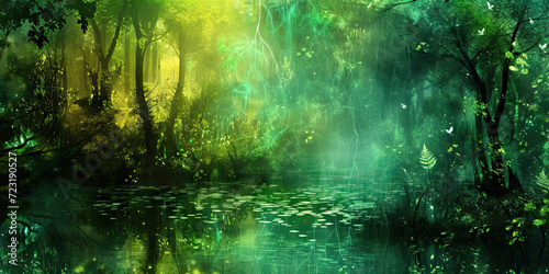 Emerald Enchantment in the Enchanted Forest  An Enchanting Fusion of Emerald Green in a Mystical Forest Setting