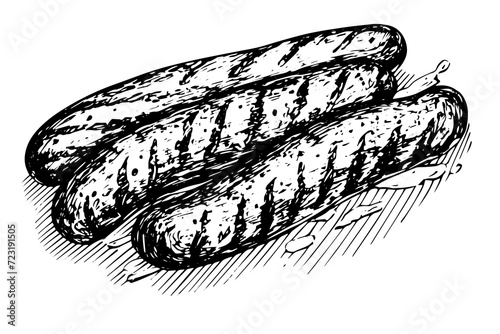 Sausages sketch in doodle style on white background. Hand drawn vector illustration