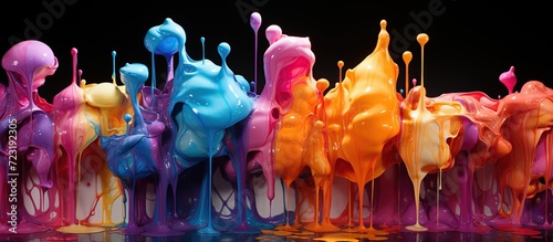 Abstract background of different colorful drops, Paint falling drips. 3d illustration.