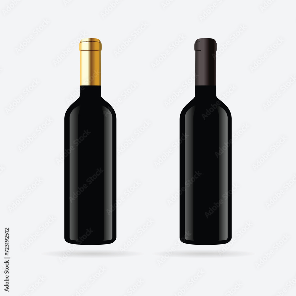 Red wine bottle black glass mockup, isolated vector illustration to put label. Dark green vineyard bottle for brand presentation. Unlabeled elegant vintage drink, luxury unopened alcohol Red wine bottle black glass mockup, isolated vector illustration to put label. Dark green vineyard bottle for brand presentation. Unlabeled elegant vintage drink, luxury unopened alcohol