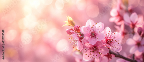 Spring, easter background with copy space, pink blossom, beautiful nature