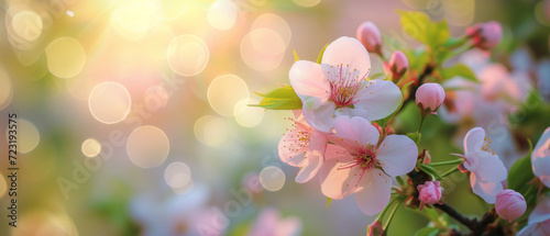 Spring, easter background with copy space, pink blossom, beautiful nature