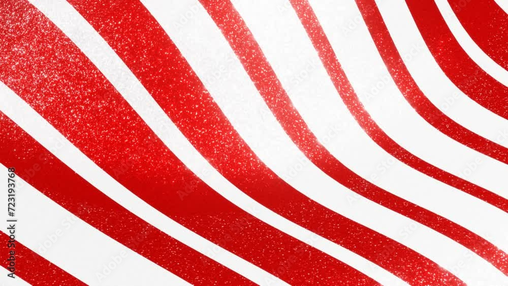 3d wavy red and white striped background. Christmas glitter shine particles. Blur glow 4k. Hypnotic psychedelic zebra texture. Retro deformation y2k magic dreamy. Animation loop 30fps 4k