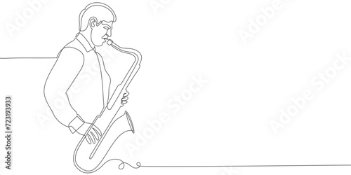 Jazzman playing saxophone one line art vector illustration