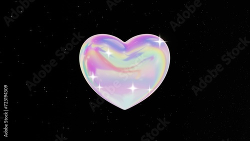3d Abstract holographic glass dreamy heart in space galaxy. Bright pink aura background wallpaper 4k y2k retro 80s 90s. Love Happy Valentines Day. 