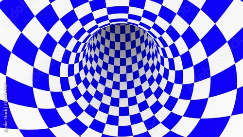 3d abstract blue and white tiles checkered texture tunnel background. Retro sci-fi 80s 90s vintage style. Old videogame VHS