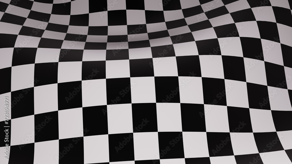 3d abstract black and white checkered background. Wave glowing neon light flag for race competition sport winning. Retro 80s 90s vintage style. 3d abstract black and white checkered background. Wave glowing neon light flag for race competition sport winning. Retro 80s 90s vintage style.