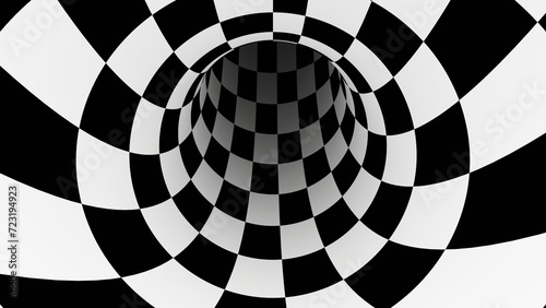 Fototapeta Naklejka Na Ścianę i Meble -  3d abstract black and white tiles checkered texture tunnel background. Retro sci-fi 80s 90s vintage style.
