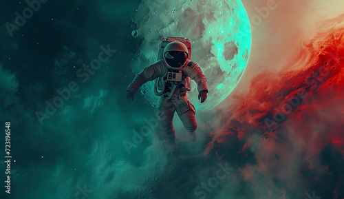 an astronaut is floating over the moon in