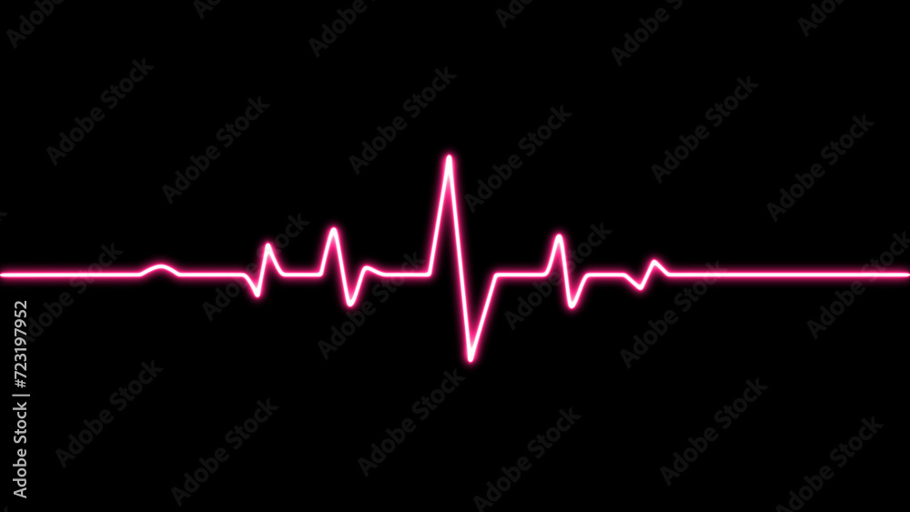 Neon glowing Heartbeat line. glowing Pulse trace. ECG and Cardiac symbol. Flat line EKG. Healthy and Medical concept.