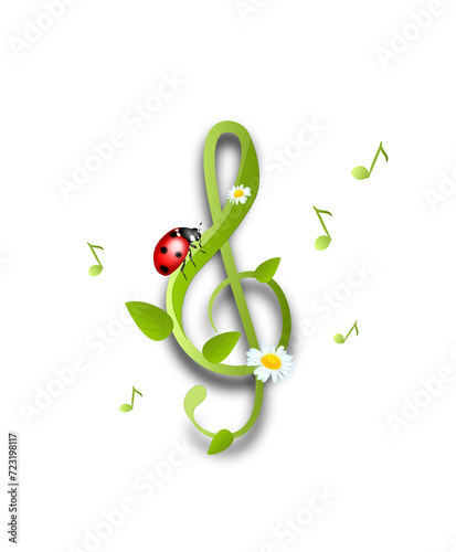 Grass treble clef with ladybug and daisy