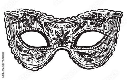 Sketch of one decorative carnival face mask for masquerade, party, vector hand drawing isolated on whie