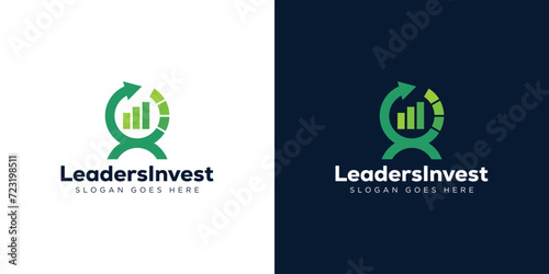 Creative Leader Invest Logo. Leadership Progress Arrow and Diagram Investment with Modern Style. Consulting Logo Icon Symbol Vector Design Template.