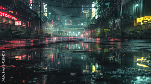 City of Shadows: Cyberpunk Anime with Reflective Acid Rain