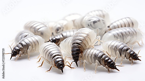 Photographing beetle larvae on a white background. © dheograft