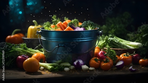 Un seau plein de légumes frais photo