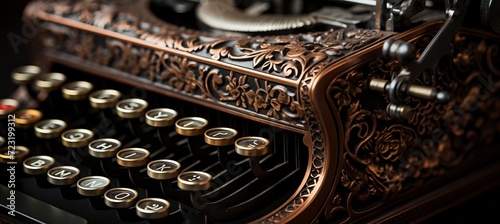 Close up of vintage typewriter with vibrant aged keys and intricate details