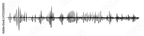 Waves of the equalizer. Vector illustration of music sound on isolated background. Drawing of radio signal painted by black inks. Sketch of musical soundtrack. Etching of voice record. photo
