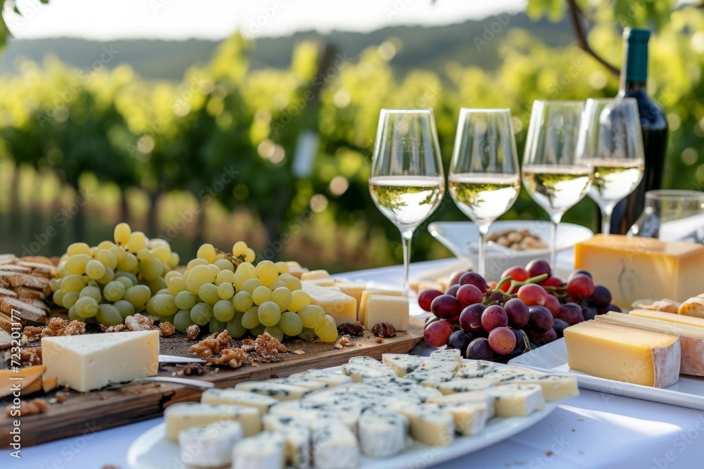  Elegant wine and cheese tasting event in a vineyard setting