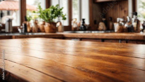 Medical design with a wooden tables and an illusive kitchen background