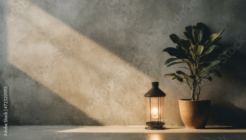 FUNDO FOTOGRÁFICO QUE RETRATA UMA PARECE DE CONCRETO COM UM VASO DE PLANTA AO LADO PARA APRESENTAÇÃO DE PRODUTOS