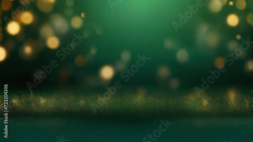 Abstract blur bokeh background. Gold, green, white bokeh on defocused emerald green background Ai Generated photo