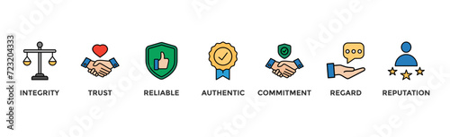 Credibility banner web icon vector illustration concept with icon of integrity, trust, reliable, authentic, commitment, regard, and reputation