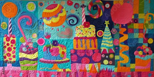 Birthday party themed quilt background. 