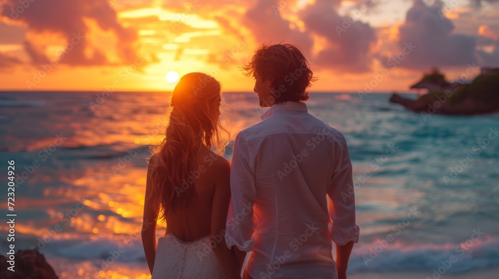 Fototapeta premium Romantic Escapes: Couples enjoying romantic moments in different settings, catering to the theme of love and relationships