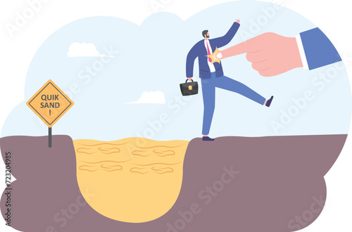 Hand fight businessman fall in a quicksand, vector illustration cartoon

