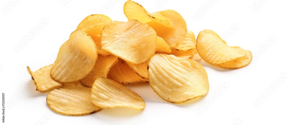 Potato chips close up on a white.